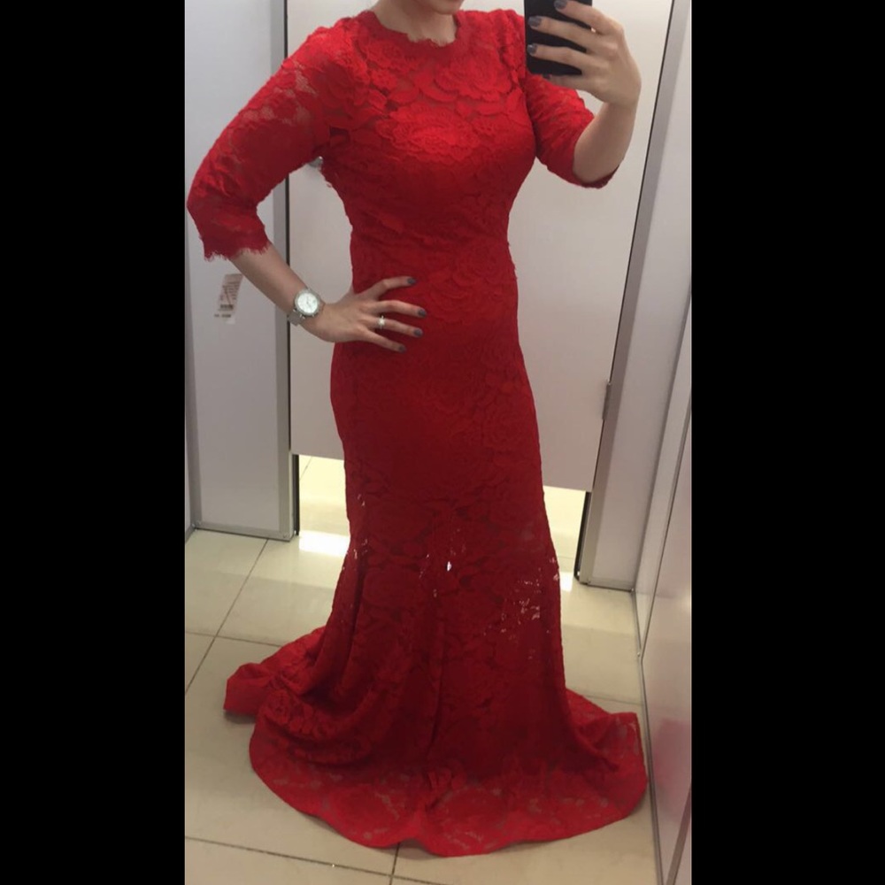 New red lace dress